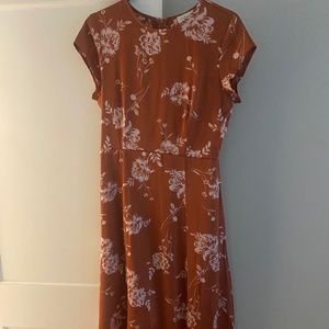 Rust and Blush Floral Midi Dress